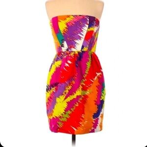 Shoshanna Multicolor Strapless Abstract Print Dress with pockets